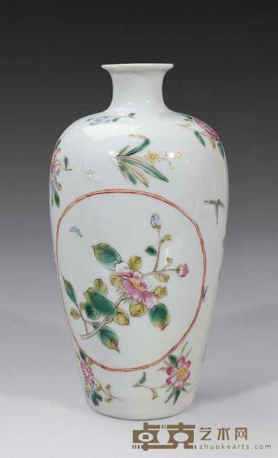 民国（二十世纪） 粉彩花卉开框梅瓶 高16cm